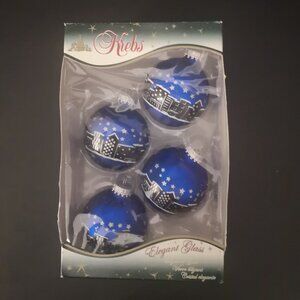 4 - VTG Krebs Exclusive Designer Glass Blue & Black Christmas Tree Ornaments